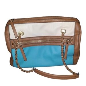 Apt 9 Women’s 80s Style Shoulder Purse Handbag Turquoise White Gold Chain Strap